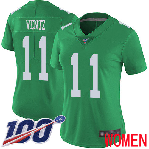 Women Philadelphia Eagles #11 Carson Wentz Limited Green Rush Vapor Untouchable NFL Jersey 100th Season->women nfl jersey->Women Jersey